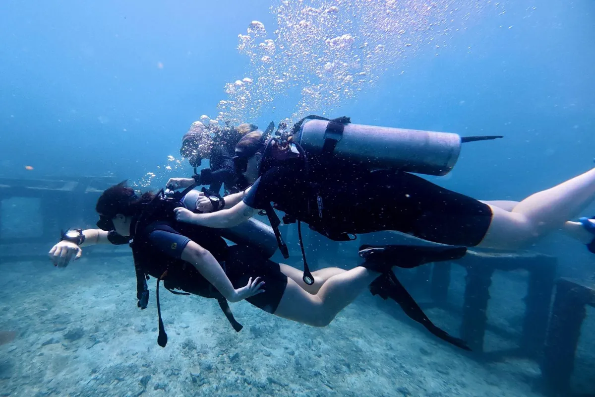 Practicing using a compass for underwater Navigation on the Open Water course